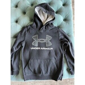 Under Armour Youth Medium Pull Over Hoodie Black Gray Sherpa Headliner YMD Boys